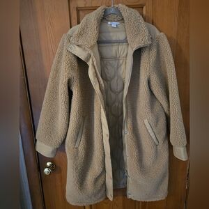 Athleta Coat Womens Large Oat Fleece Longline Snap Button Minimalist Cozy Warm